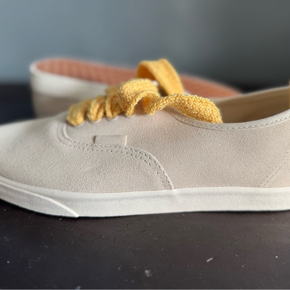 Vans Shoes - Vans Cream Canvas Shoes with Yellow Laces